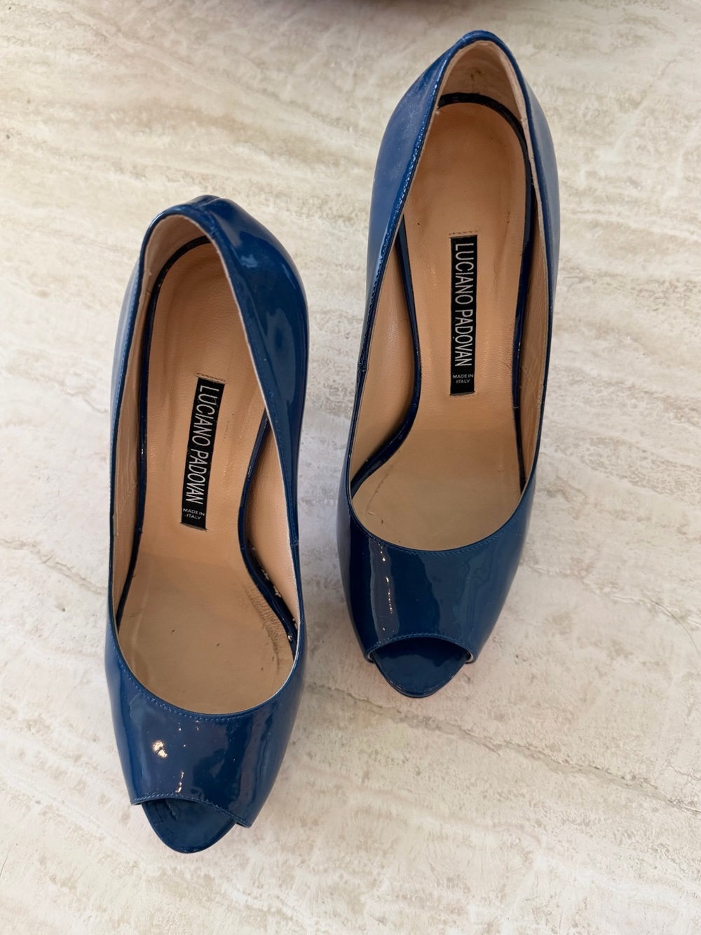 Patent Navy Peep-Toe High Heel Pumps - Picture 3 of 4